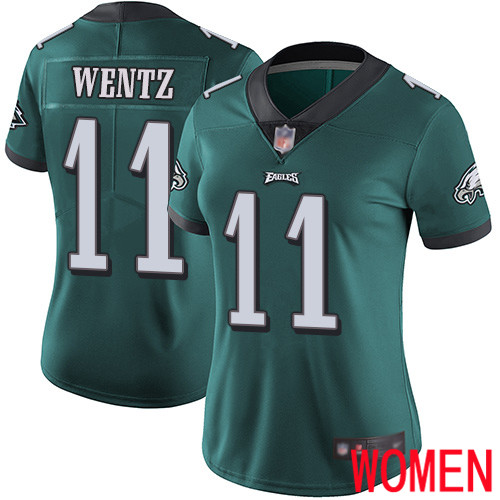 Women Philadelphia Eagles 11 Carson Wentz Midnight Green Team Color Vapor Untouchable NFL Jersey Limited